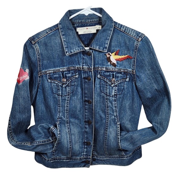 Tommy Hilfiger Jackets & Blazers - Vintage Tommy Hilfiger Jean Jacket M Women Y2K Embroidered Bird Heart Love Patch